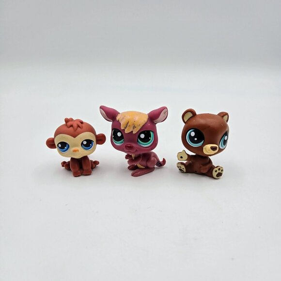 Littlest Pet Shop LPS Lot Monkey #351 Kangaroo #1524 Happy Honeyman Bear #3959 - Picture 2 of 10